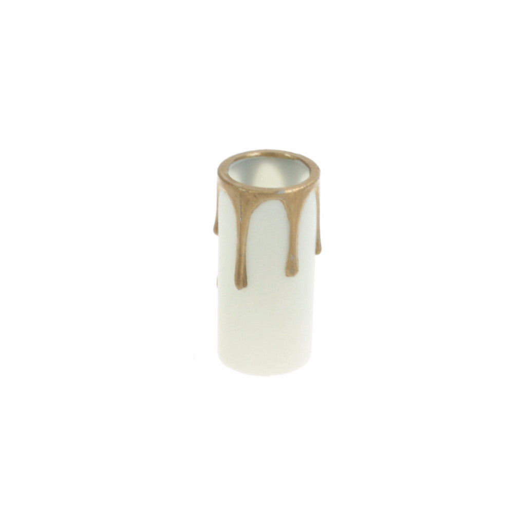 White Plastic Candle Cover w/ Gold Drip, Candelabra Base