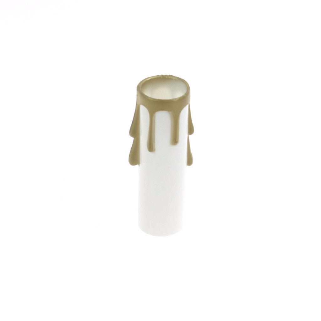 White Plastic Candle Cover w/ Gold Drip, Candelabra Base