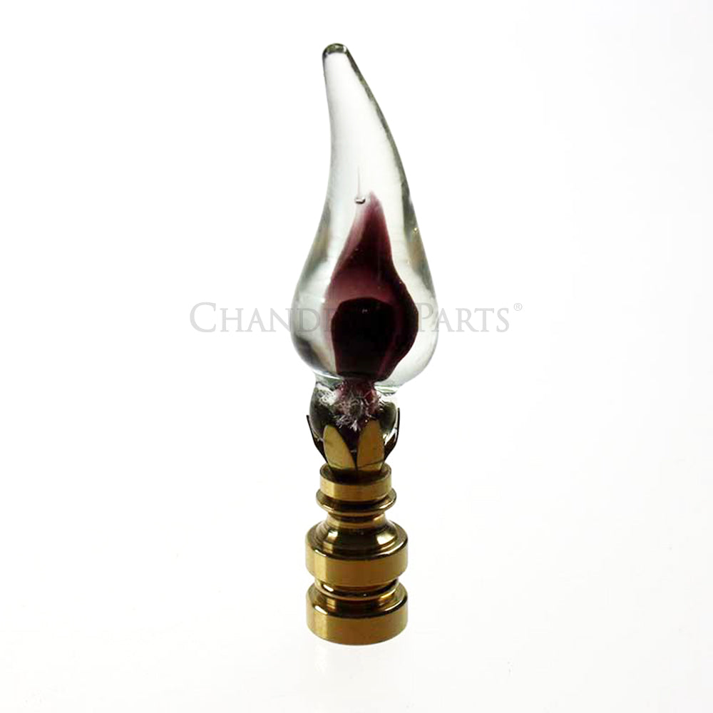 Clear Tuscan Glass Finial w/ Amethyst Flame Inside